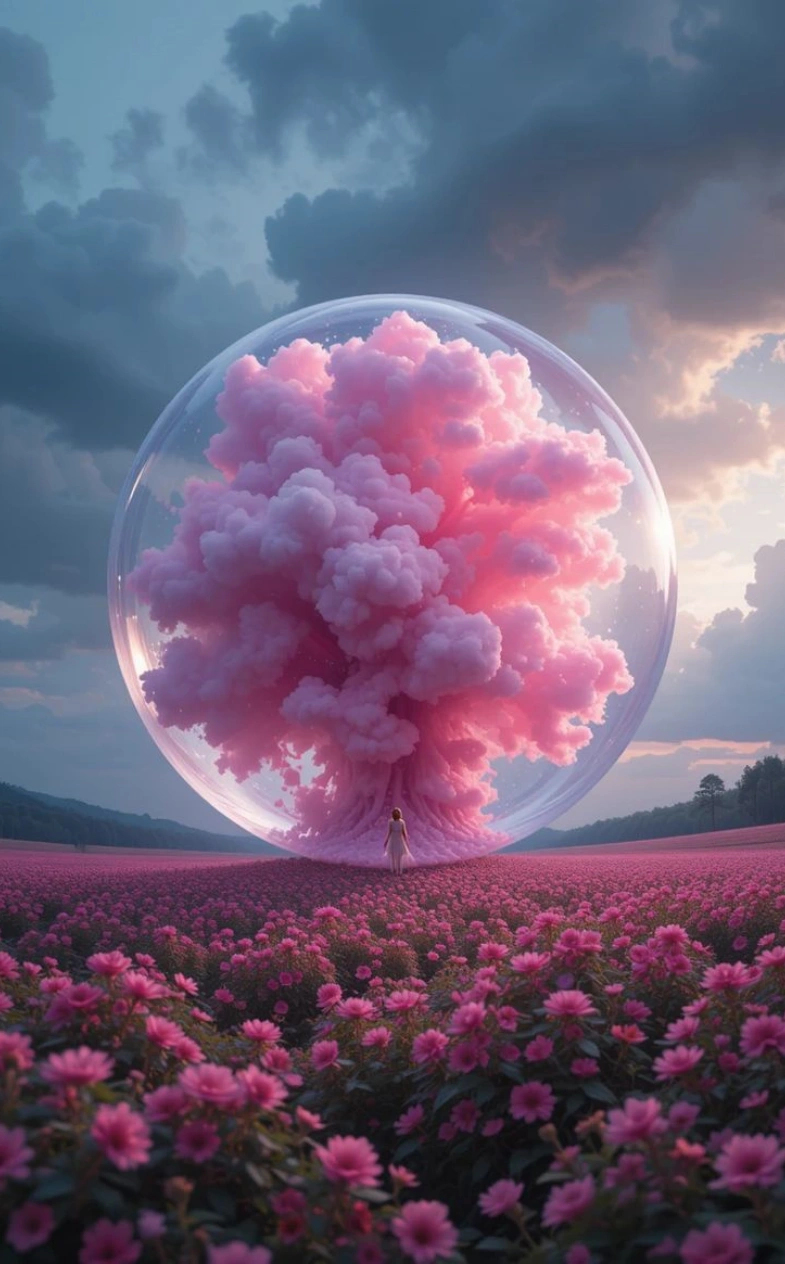 Pink explosion of smoke and clouds in a dramatic sky